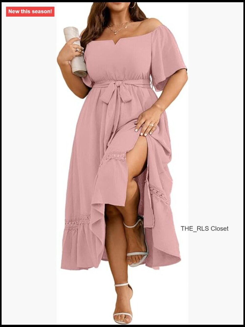 Plus Size Off The Shoulder Maxi Dress with Belt for Wedding Guest